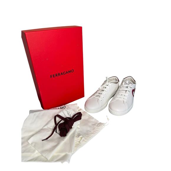 Salvatore Ferragamo NIB Brandy Leather Sneakers in White/Red Size 9.5 - Picture 2 of 12